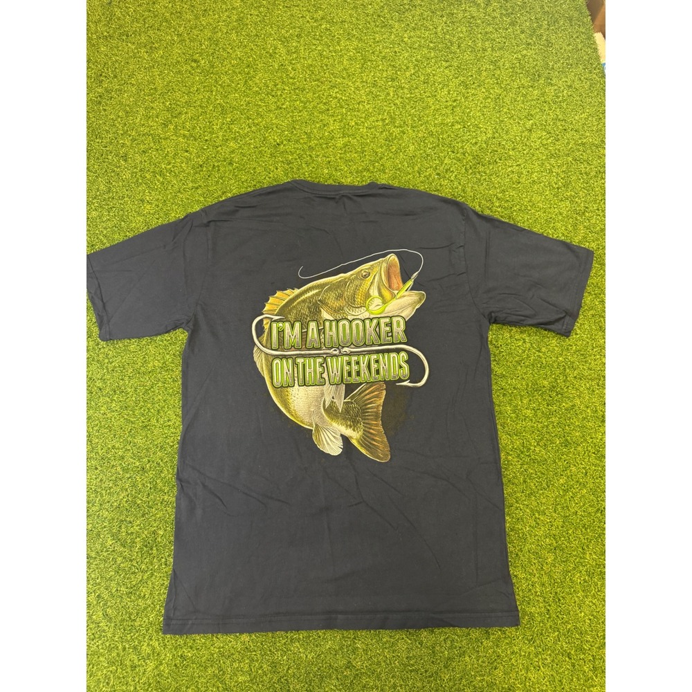 Bass Pro Shops Mens Hooker on the Weekends Graphic T-Shirt Navy Blue Large